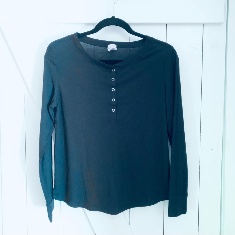 Black Long Sleeve Button Down Tee Henley Size Small